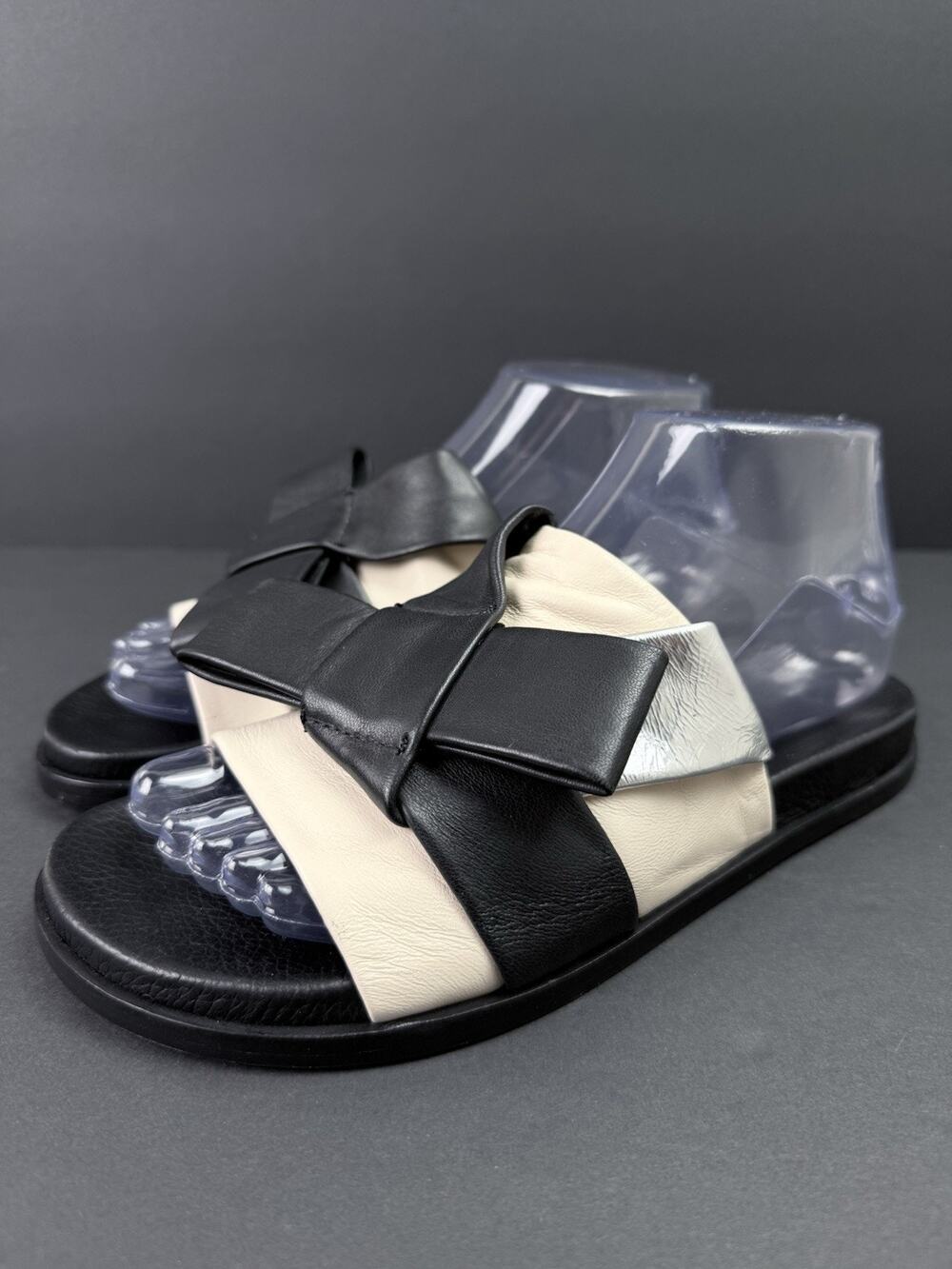 Mercedes Castillo Leather Sandals Women’s 6 Black Beige Silver Designer